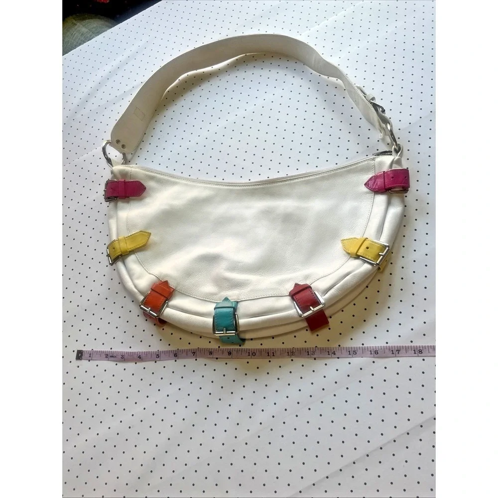 B. Berge‎ Italy White Leather Rainbow Buckle Hobo Shoulder Bag Y2K Made in Italy